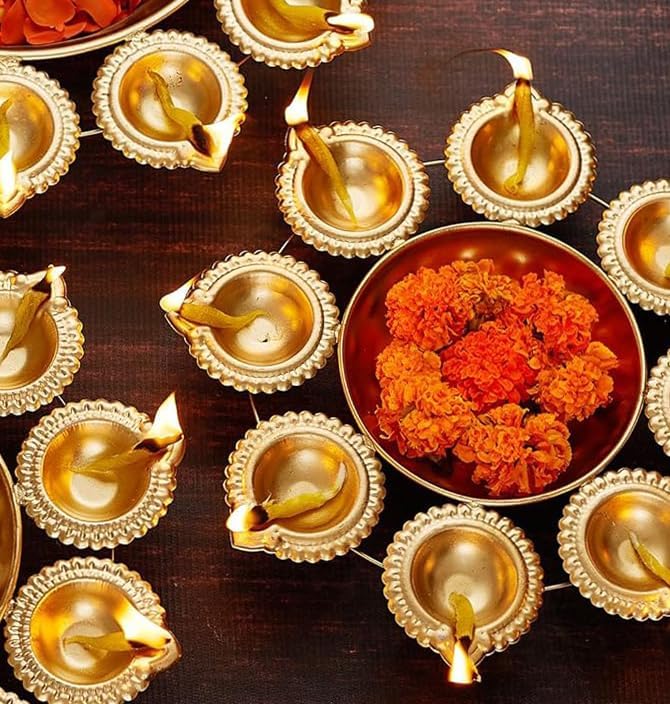 Copper Diya Shape Flower Decorative Bowl for Home