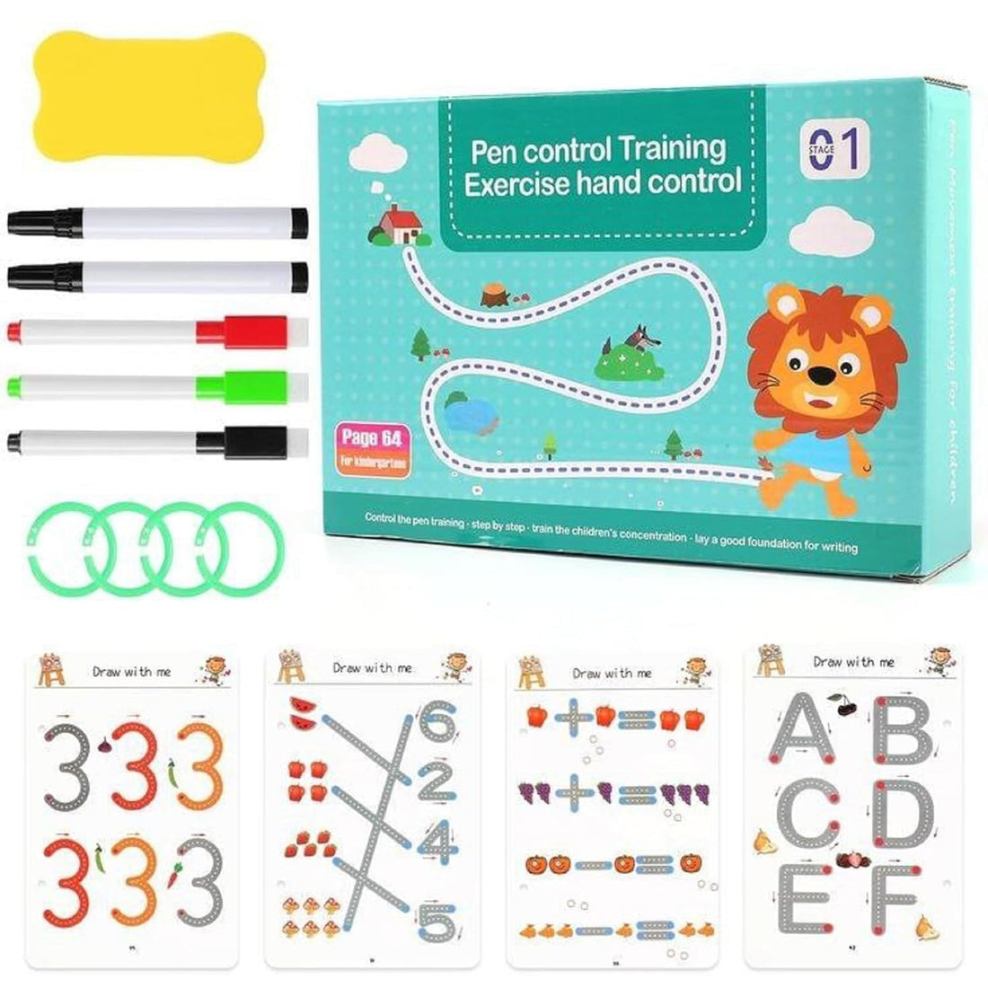 64-Page Magic Tracing Book Set – Reusable Practice Workbook for Kids | Alphabet & Number Writing | Pen Control & Preschool Learning