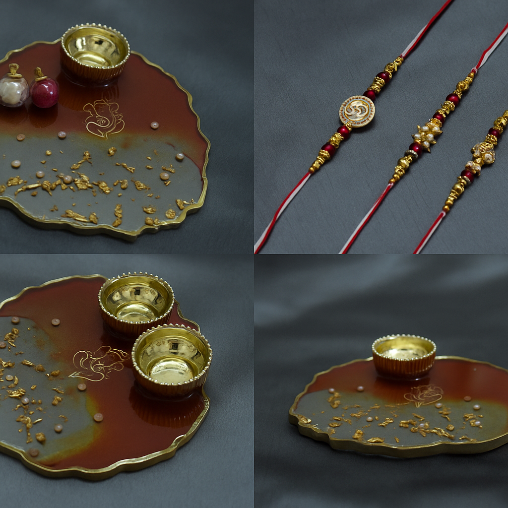 Exquisite Raksha Bandhan Pooja Thali Set with Designer Rakhis - Celebrate Sibling Love