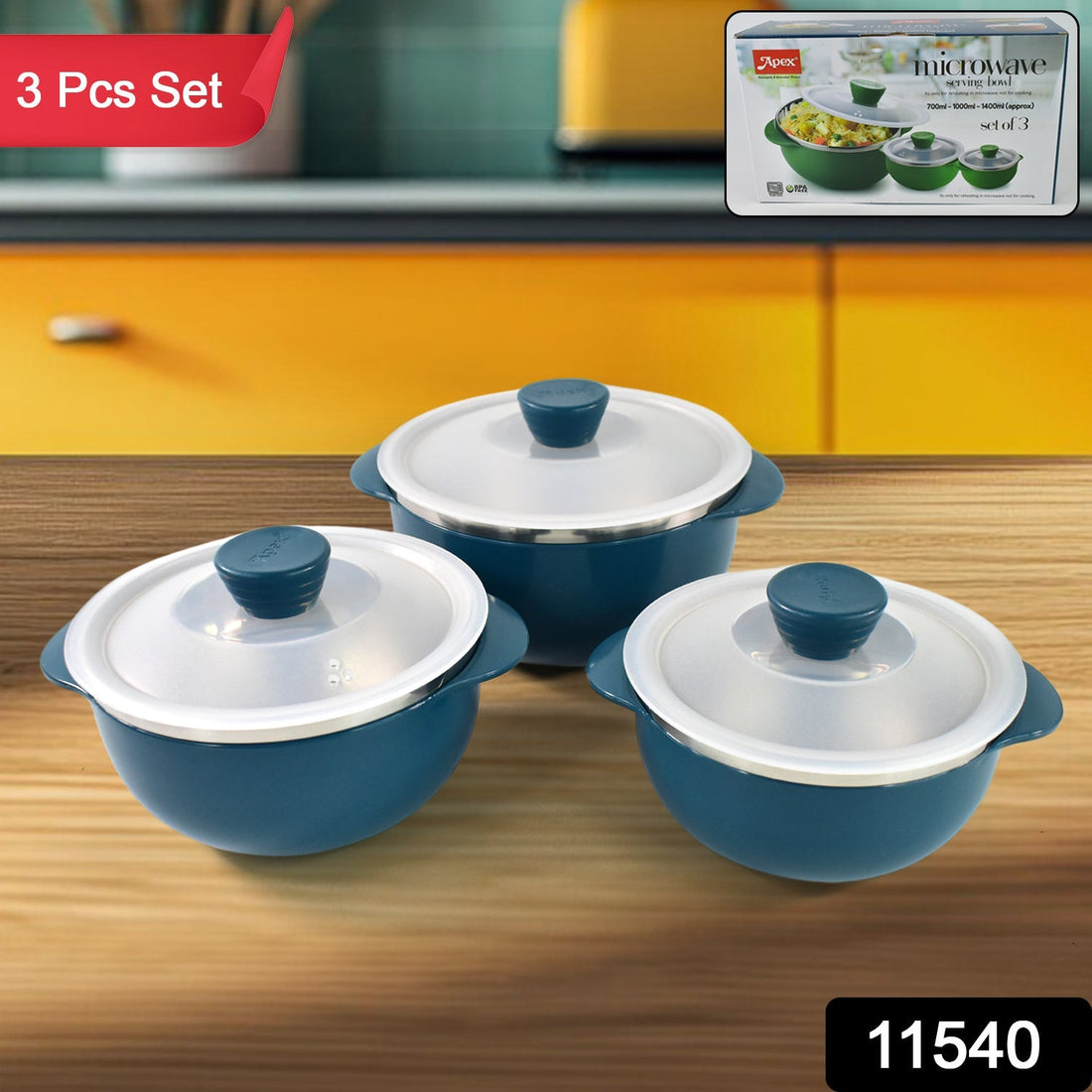Apex Microwave-Safe Serving Bowl 3 Pcs Set (700ml, 1000ml, 1400ml)